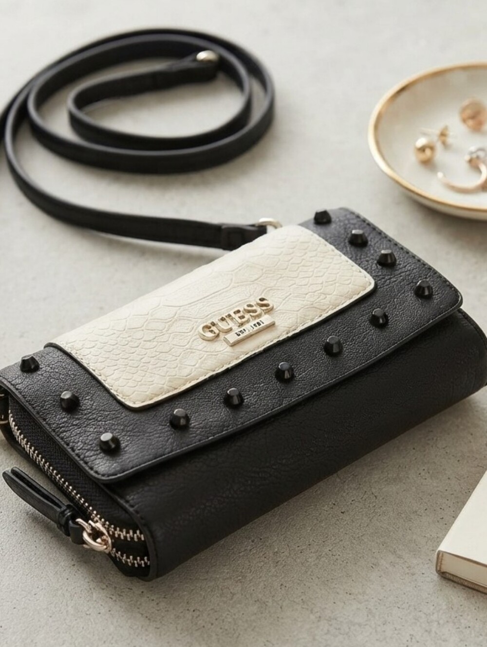 ​GUESS Black & White Studded Crossbody Wallet / Bag